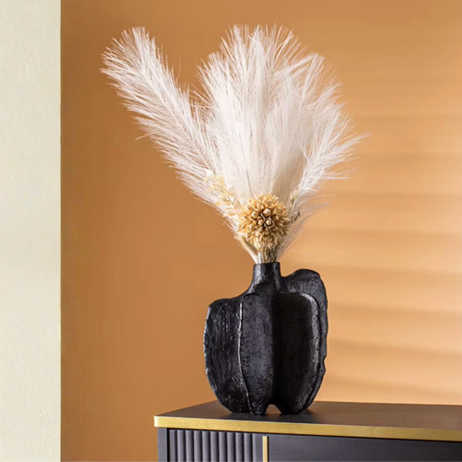 Bela Black Pepper Vase Sculpture | Durable Black Ceramic, 2-in-1 Design