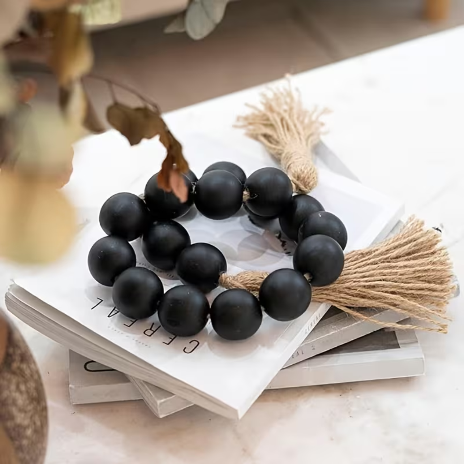 Bela Wooden Garland Rosary | 124 cm Length, Jute Tassels