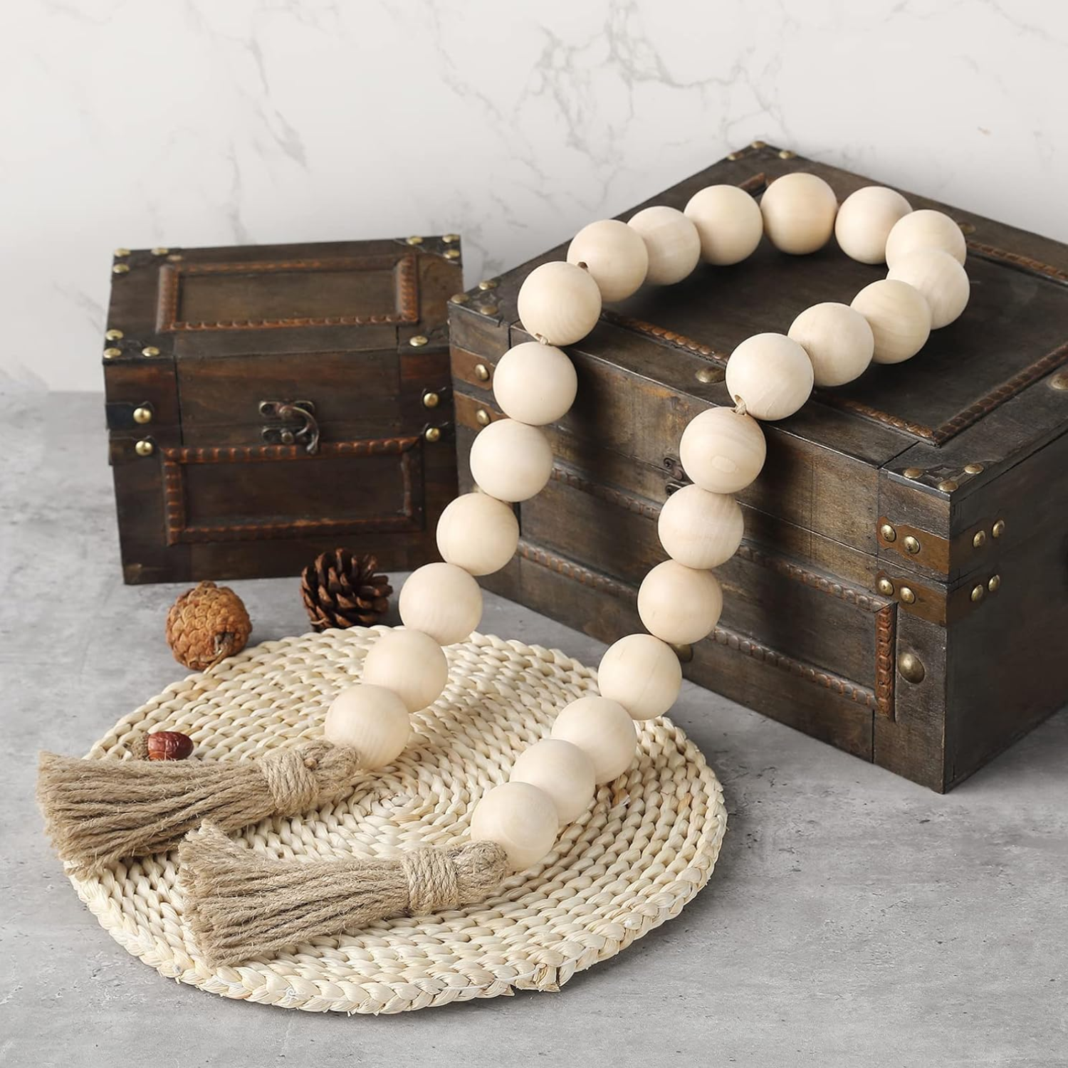 Belo Wooden Bead Garland | Natural Wood, 124 cm Length