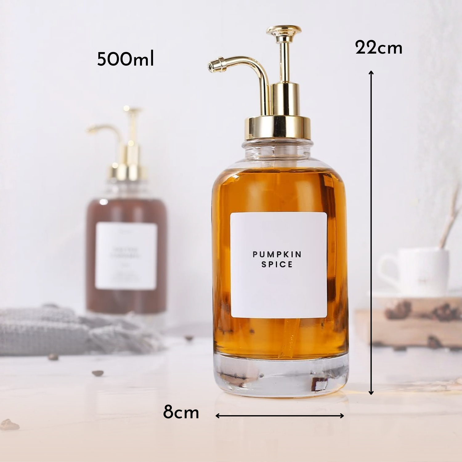 Bela Glass Dispenser Set | 500ml, Gold Trigger, Reinforced Base