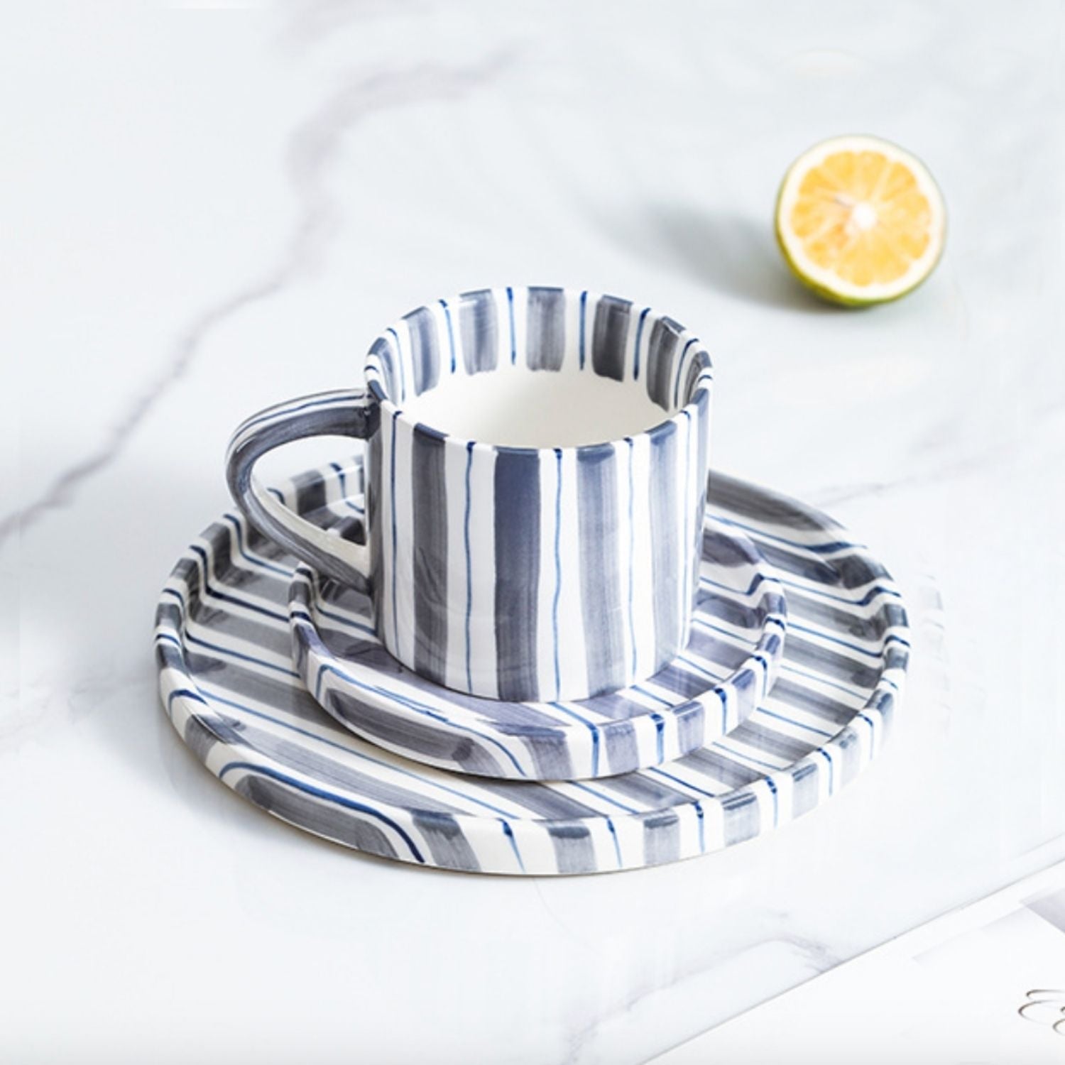 Bela Vintage Plate and Cup Set | Hand-Painted Ceramic, 3-Piece