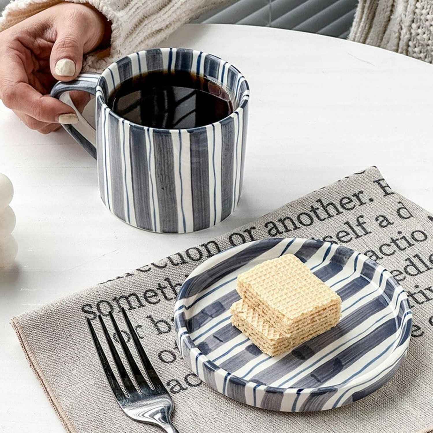 Bela Vintage Plate and Cup Set | Hand-Painted Ceramic, 3-Piece