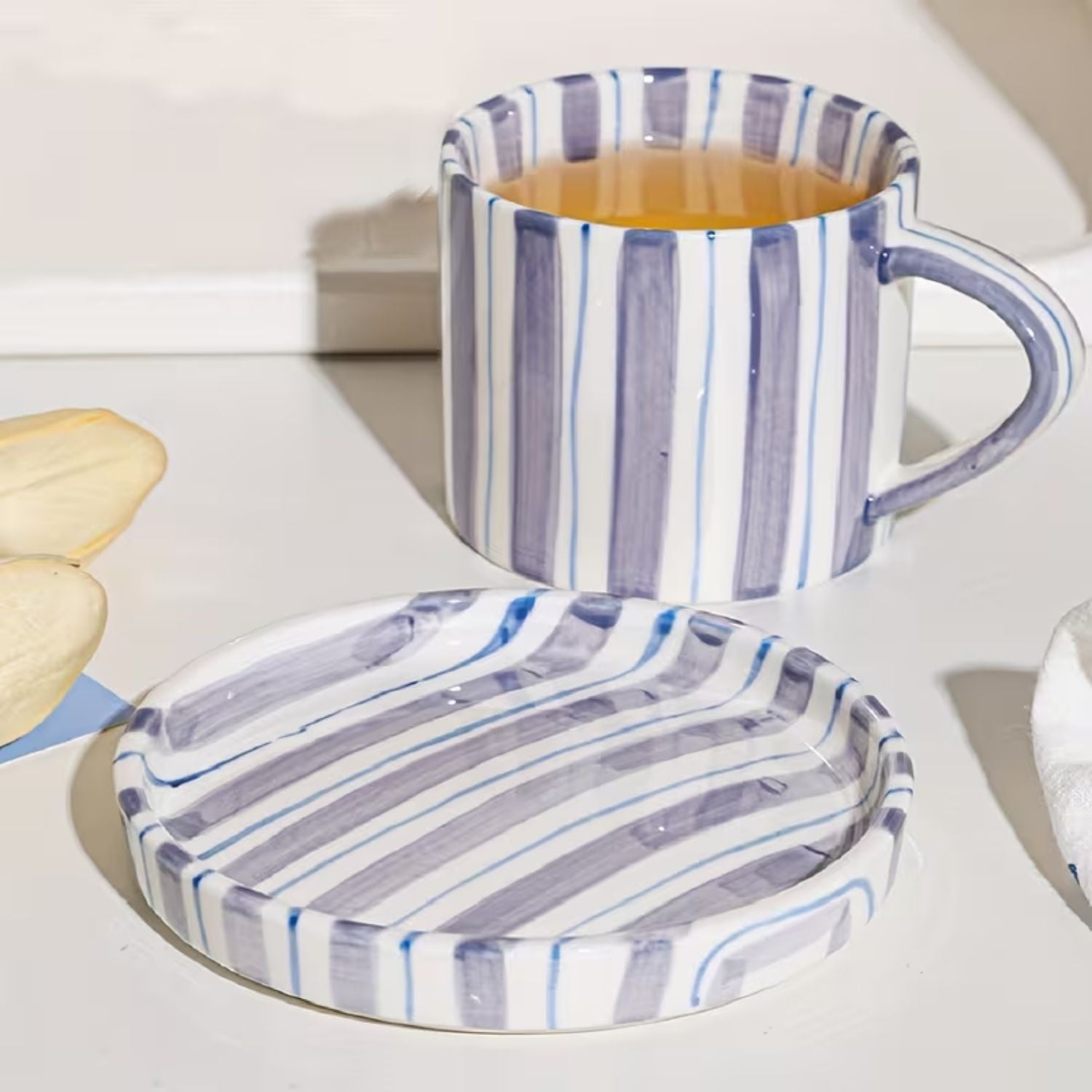 Bela Vintage Plate and Cup Set | Hand-Painted Ceramic, 3-Piece