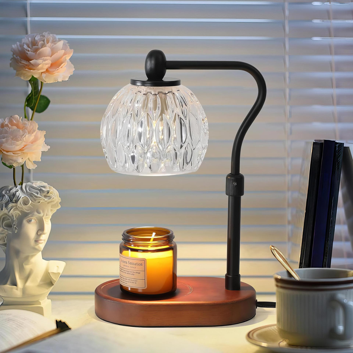 Aromatic – Black Modern Lantern Candle Warmer Lamp - Cendre Home