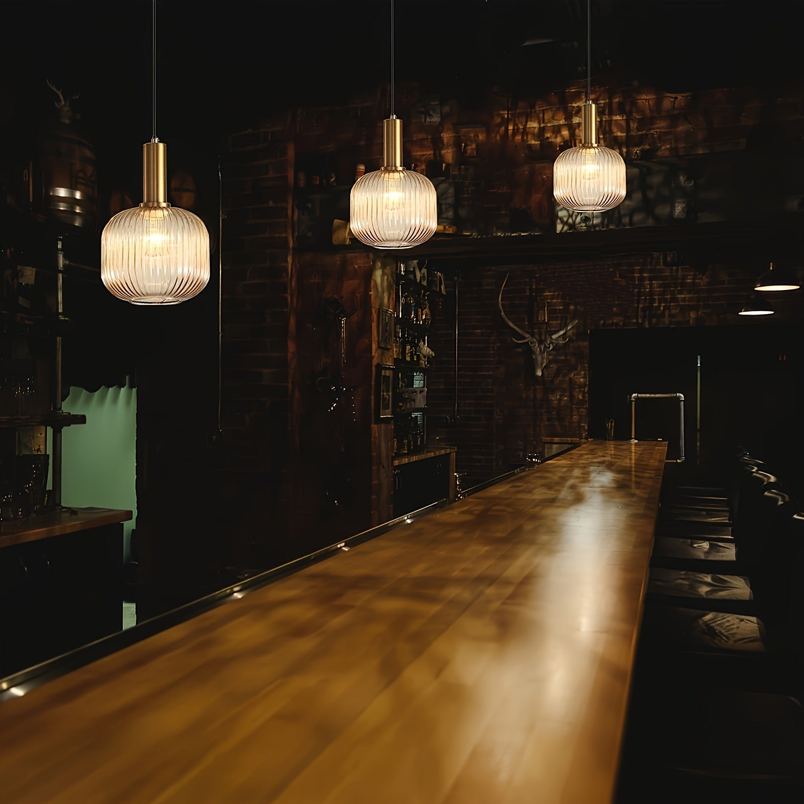 Brio Glass Pendant Light | Ribbed Shade, Polished Brass Finish