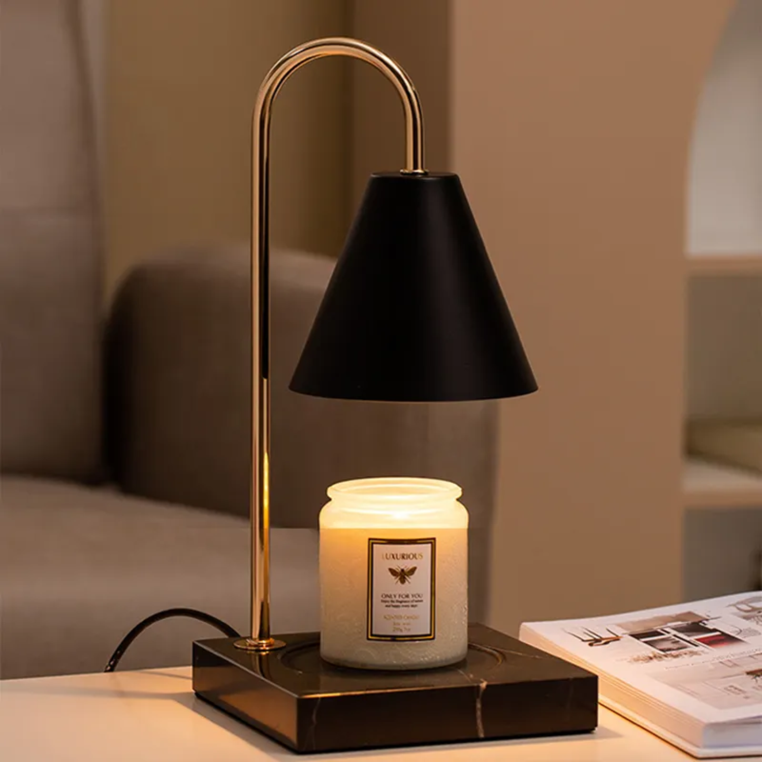 Serenity – Black Modern Adjustable Timer Candle Warmer Lamp - Cendre Home