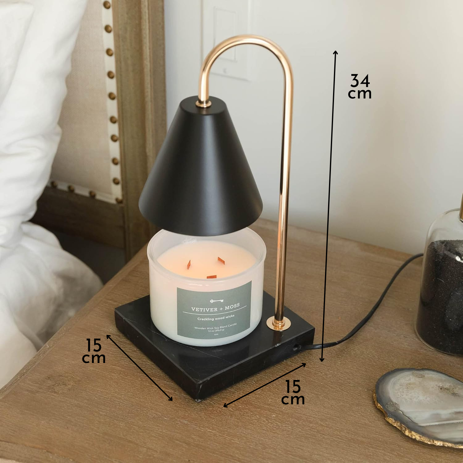 Serenity – Black Modern Adjustable Timer Candle Warmer Lamp - Cendre Home