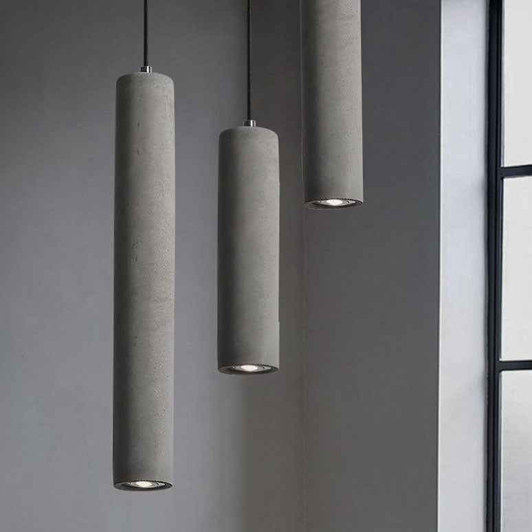 Modern Industrial Cylindrical Cement Pendant Light with Rough Texture - 1-Light Fixture for Living Room
