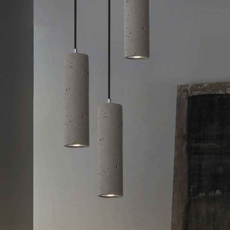 Modern Industrial Cylindrical Cement Pendant Light with Rough Texture - 1-Light Fixture for Living Room