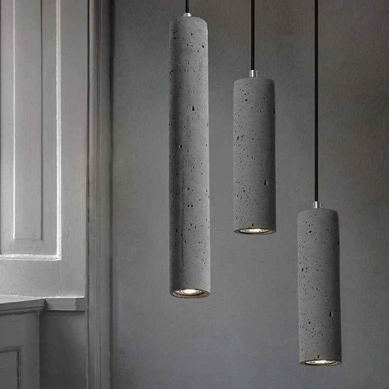 Modern Industrial Cylindrical Cement Pendant Light with Rough Texture - 1-Light Fixture for Living Room