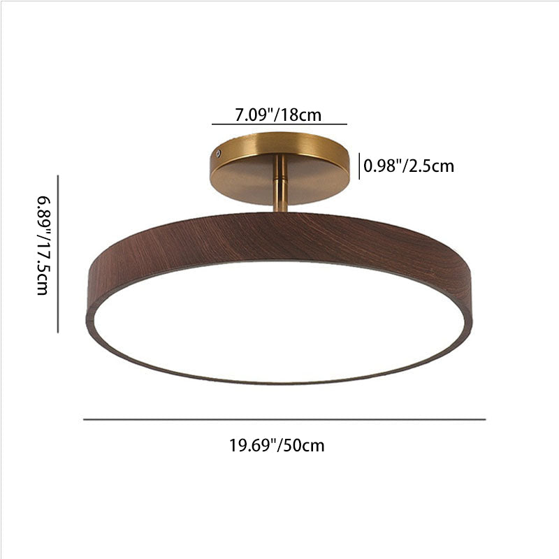 Japanese Wabi-Sabi Minimalist Round Wood Grain LED Semi-Flush Mount Light