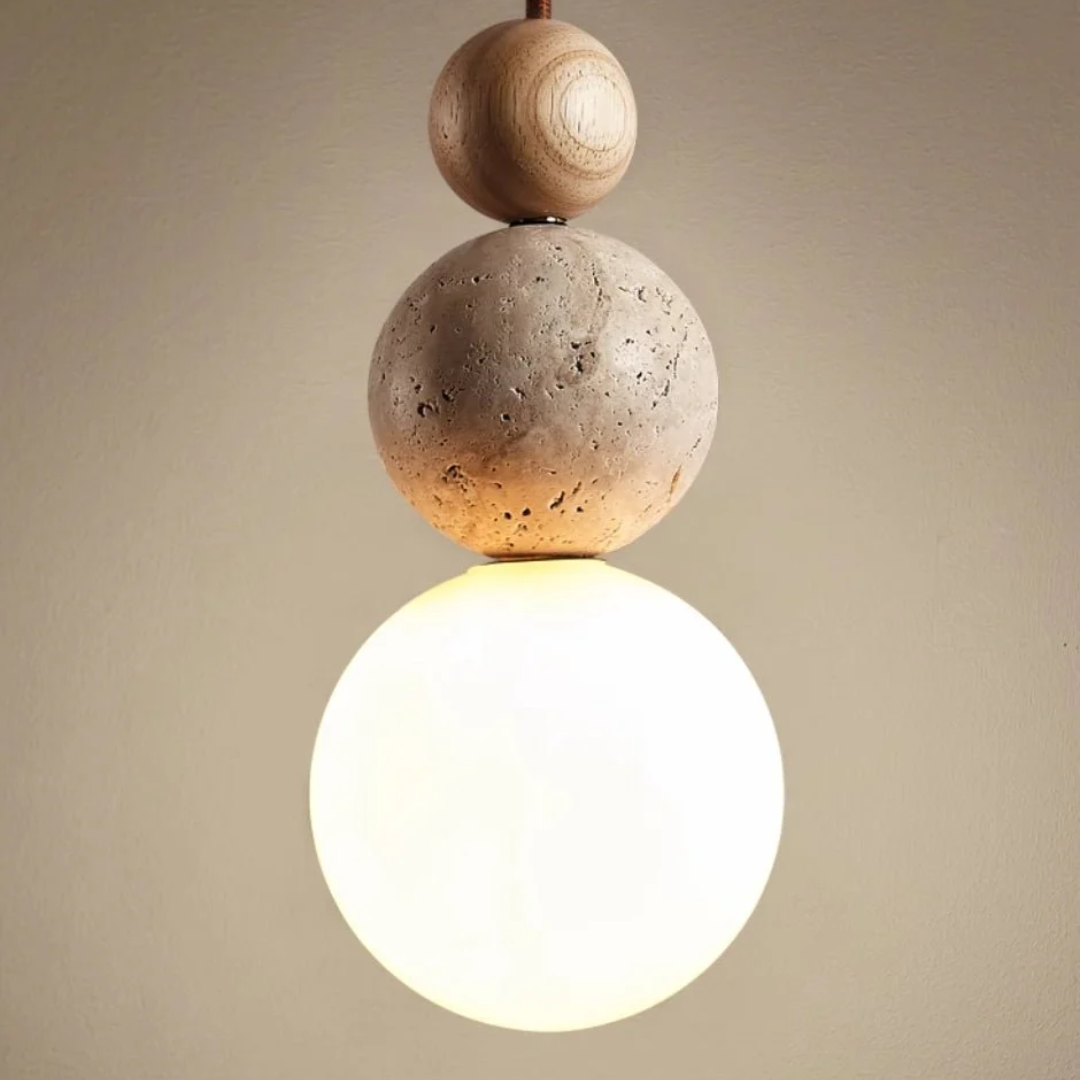 Bello Pendant Light | Travertine & Glass for Soft Ambient Glow