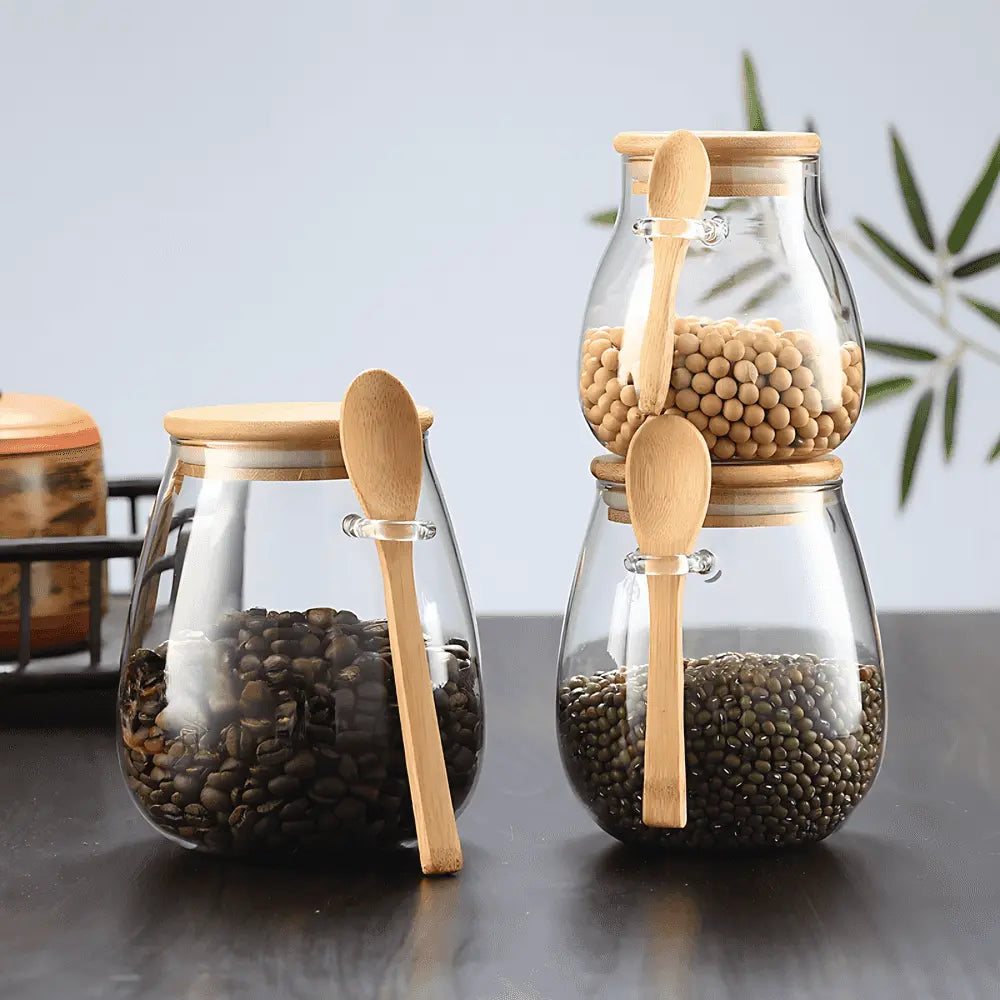 Bela Glass Storage Jar | Airtight, Natural Bamboo Lid - 3 Sizes