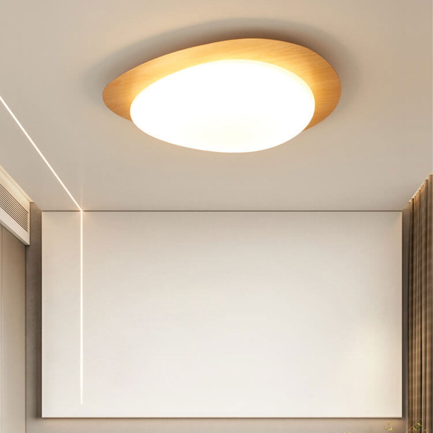 Nordic Style Iron Wood Grain Pebble LED Flush Mount Ceiling Fixture