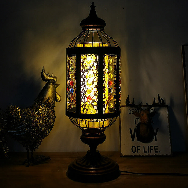 Antique Turkish Stained Glass Lantern Table Lamp with Single Light