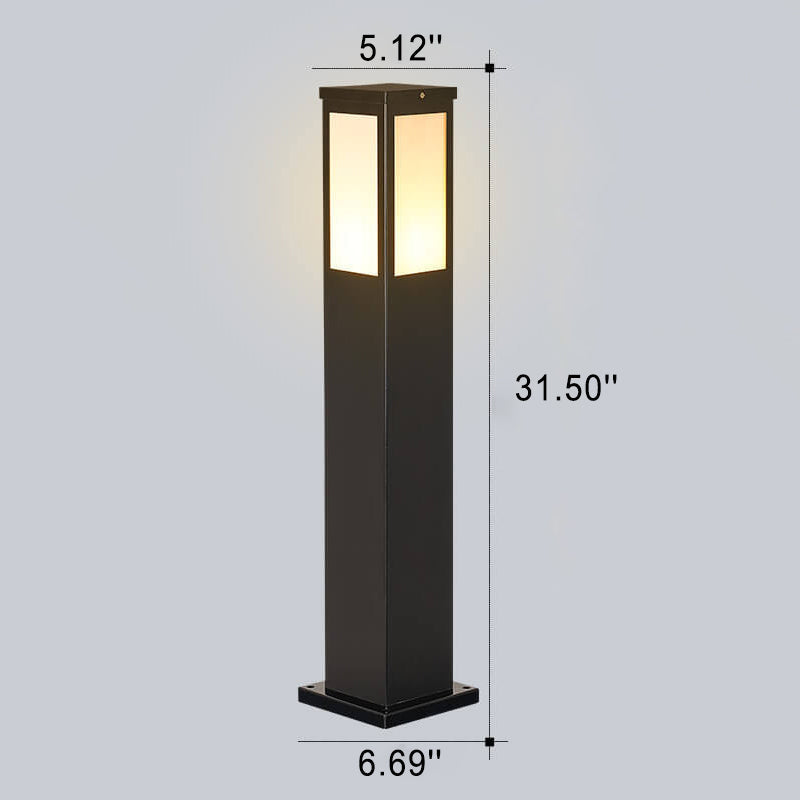 Contemporary Solar-Powered Square Column Outdoor Pathway Light - Waterproof Design