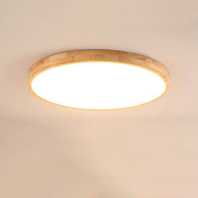 Ultra-Slim Round LED Flush Mount Ceiling Light in Nordic Solid Wood