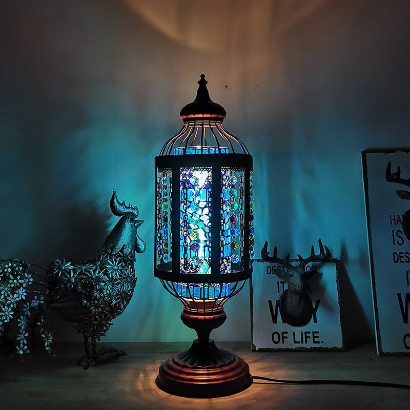Antique Turkish Stained Glass Lantern Table Lamp with Single Light