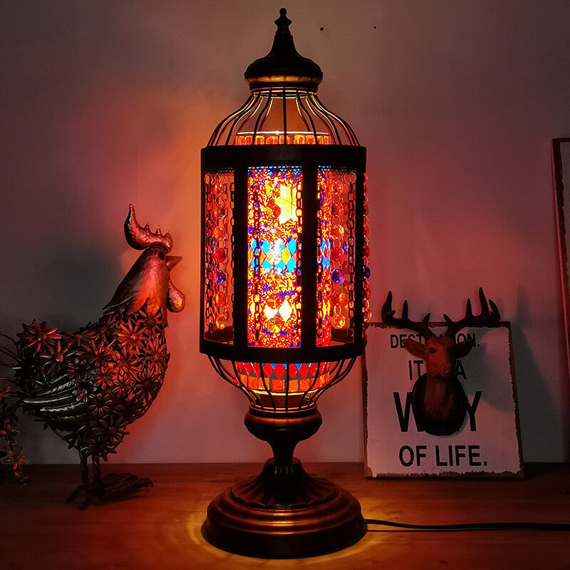 Antique Turkish Stained Glass Lantern Table Lamp with Single Light