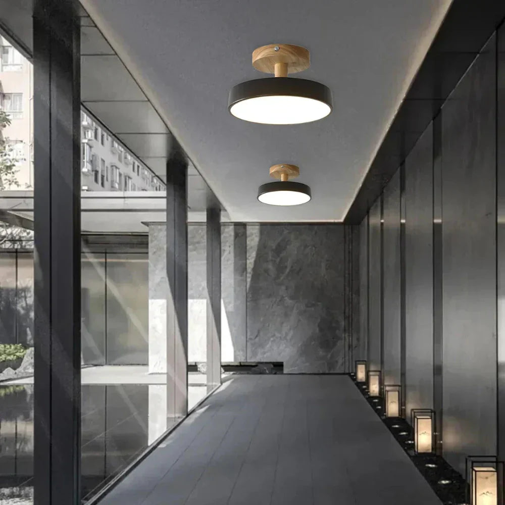Bela LED Plafondlamp | Hout, Compact Ontwerp 18cm