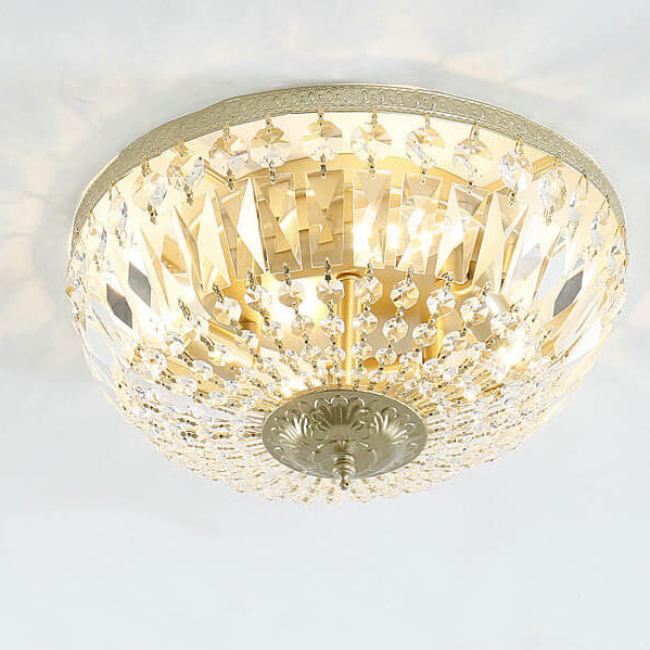 Retro Round Crystal Flush Mount Ceiling Light - 4/6 Lights