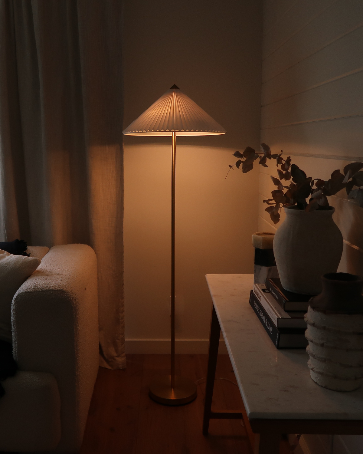 Soleil Floor Lamp | Pleated Shade, Brass Stem