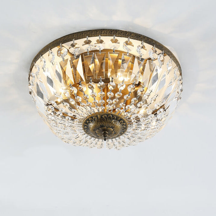 Retro Round Crystal Flush Mount Ceiling Light - 4/6 Lights