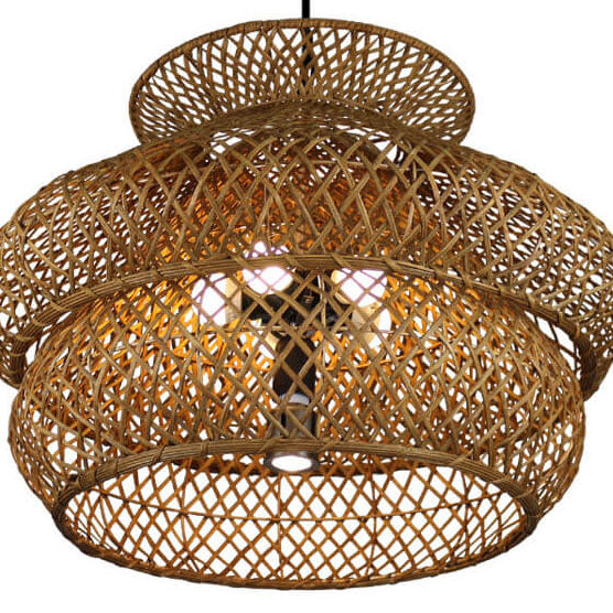 Vintage Rattan Woven 3-Tier Chandelier with 4/6 Lights