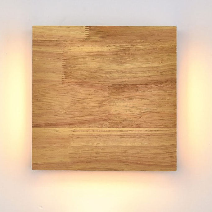 Rectangular LED Wall Sconce Lamp in Japanese Wabi-Sabi Log Wood Design