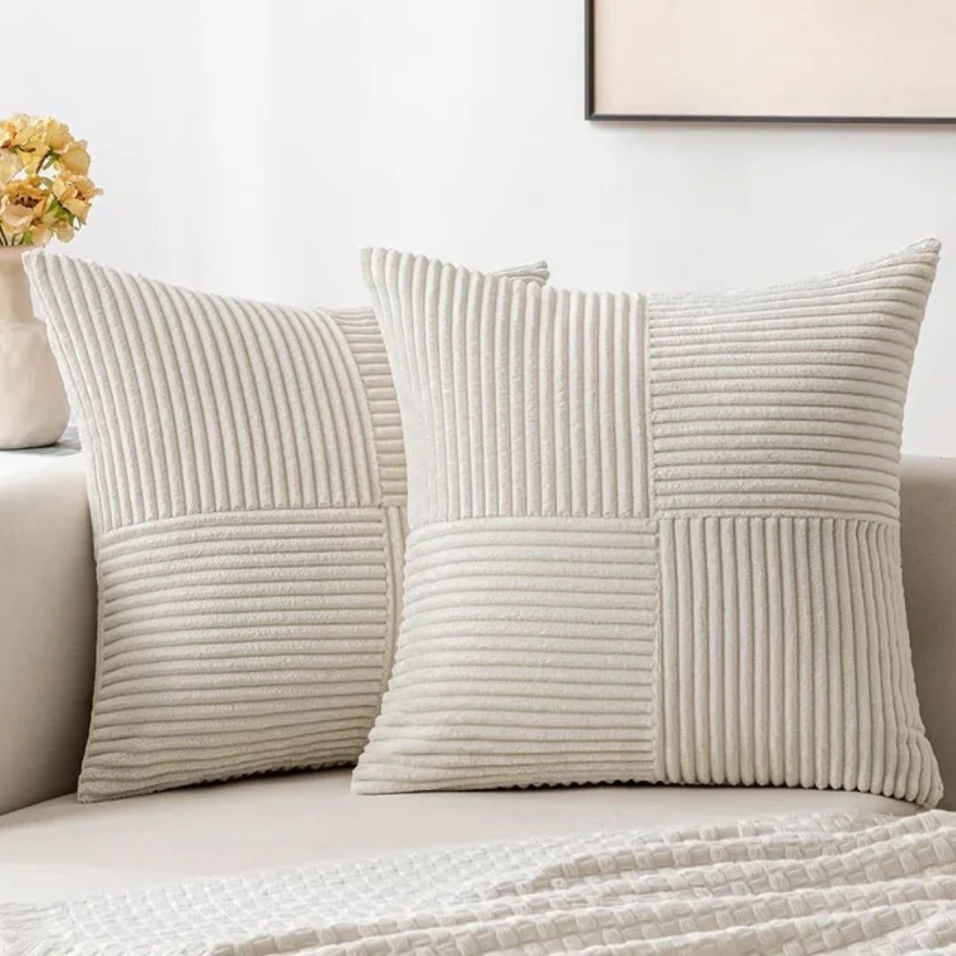 Bello Corduroy Cushion Covers | Soft Striped Texture, Invisible Zipper