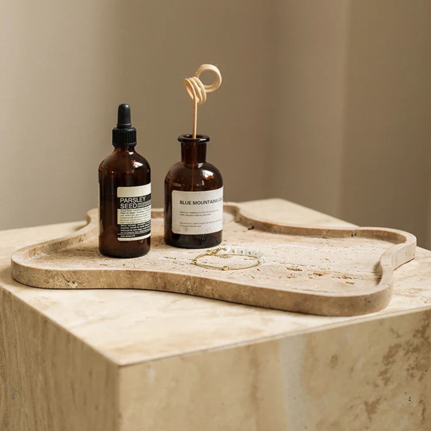 Oro Stone Tray | Rustic Irregular Design, Natural Ochre Color