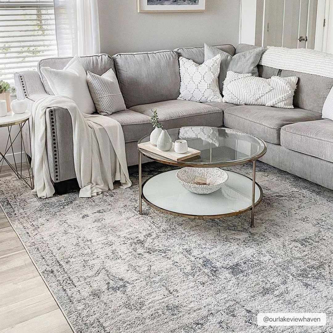 Oriana Area Rug  Persian Medallion, Machine Woven, Light Gray