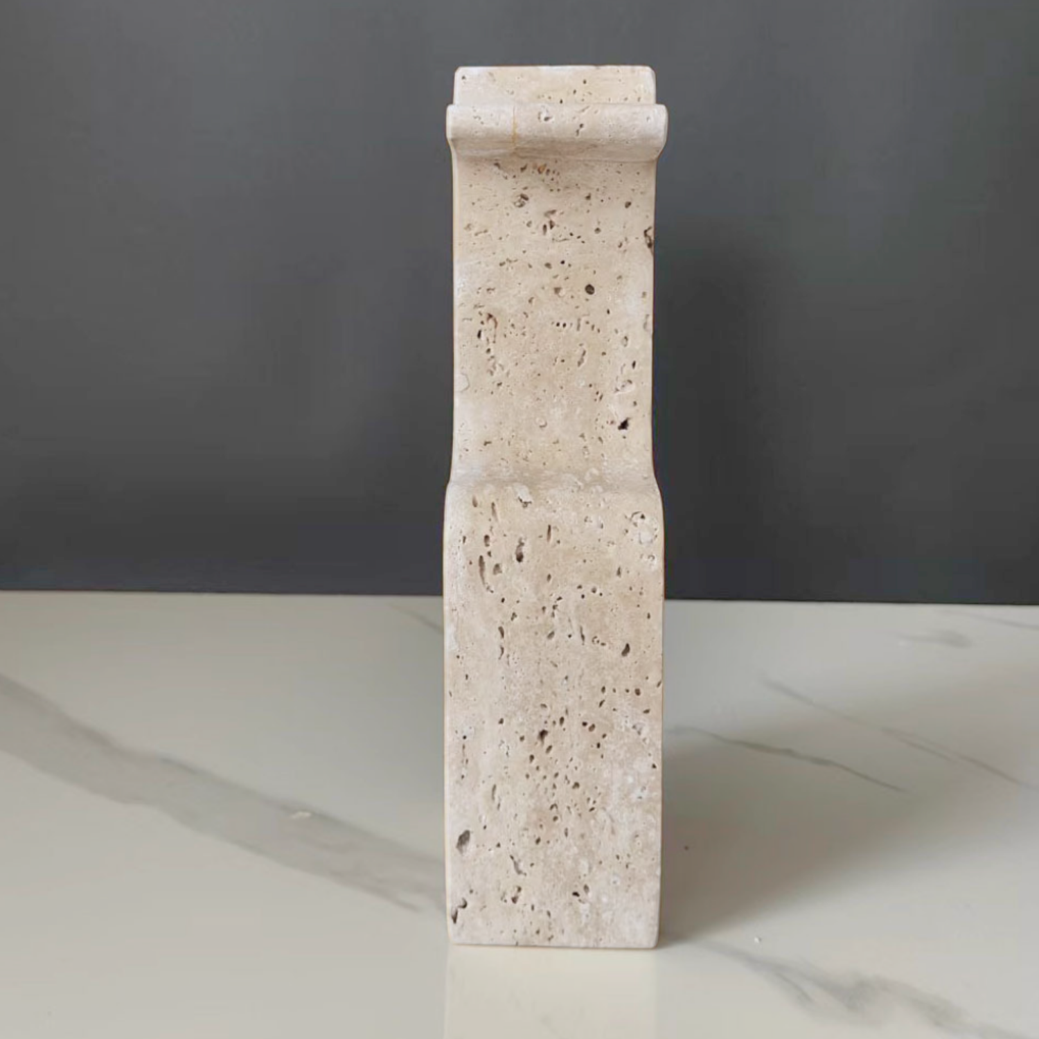 Bela Ethnic Sculpture Bookends | Travertine Marble, Abstract Design