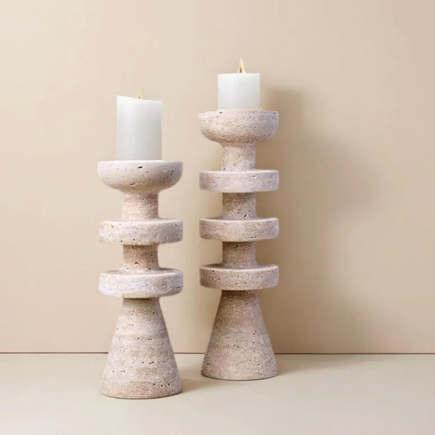 Alfil Candelabrum | Elegant Travertine Candle Holder
