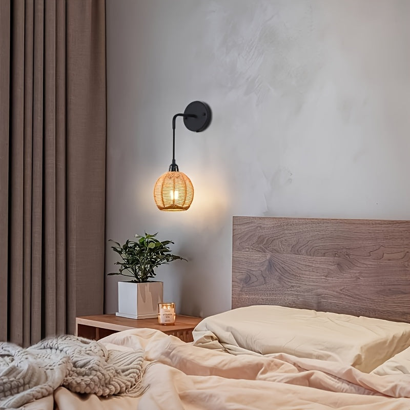 Bela Rattan Wall Lamp | Handwoven Shade, Adjustable Arm
