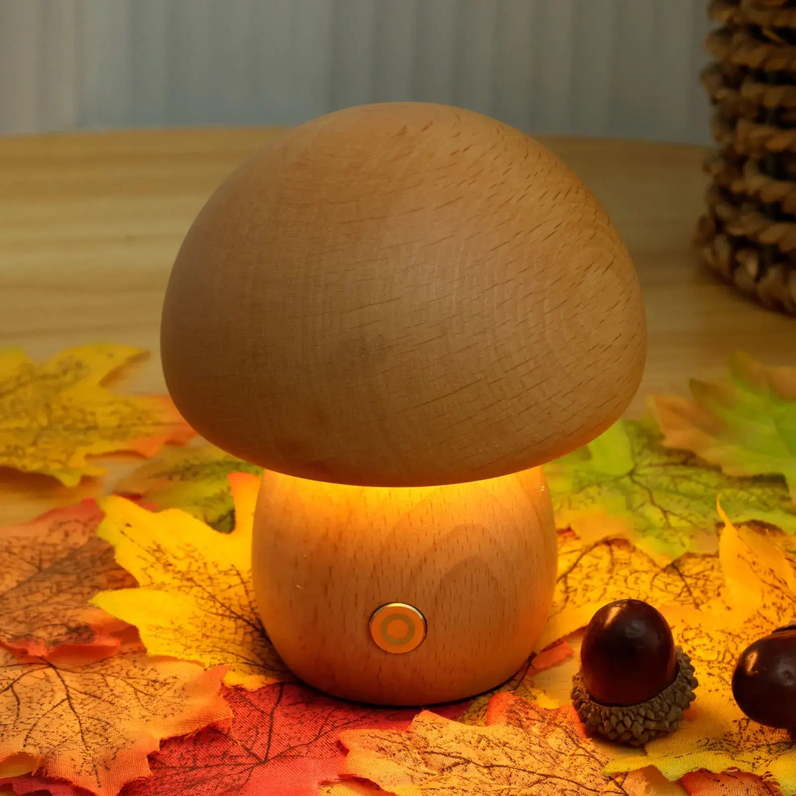 Boreal Mushroom Lamp | Natural Wood, Touch Control Dimming