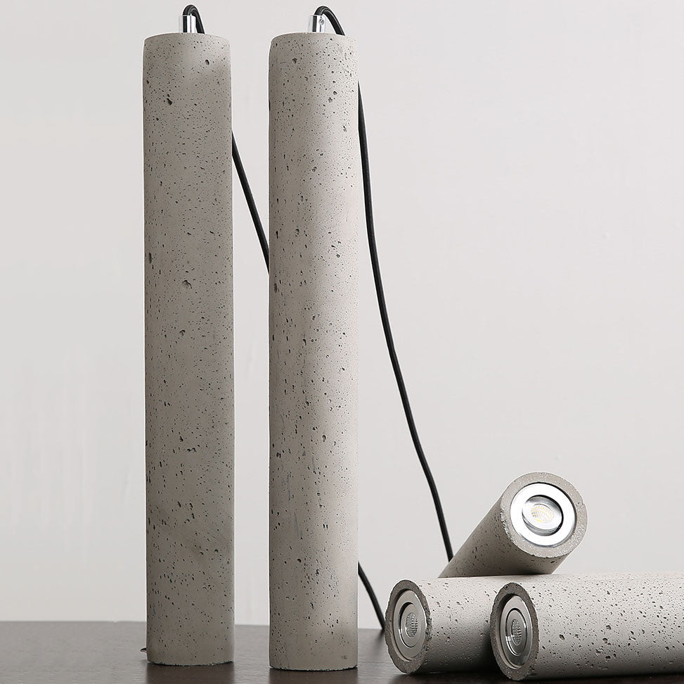 Modern Industrial Cylindrical Cement Pendant Light with Rough Texture - 1-Light Fixture for Living Room