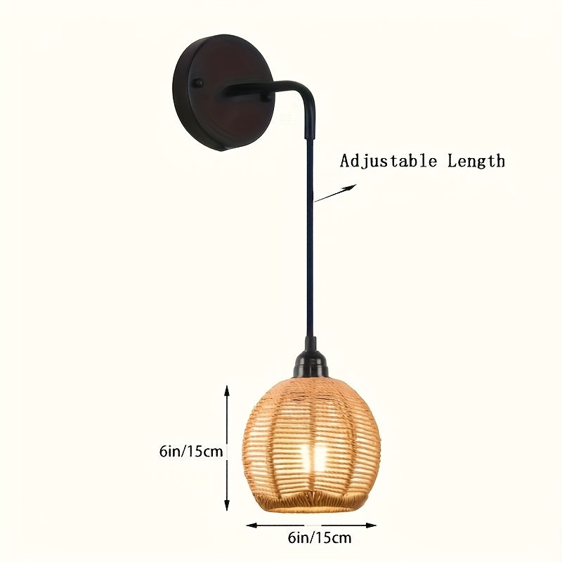 Bela Rattan Wall Lamp | Handwoven Shade, Adjustable Arm