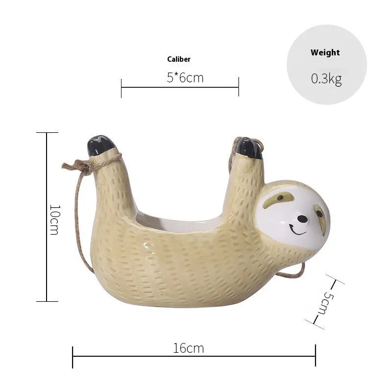Lumi Ceramic Planter | Handmade Sloth Design for Small Plants