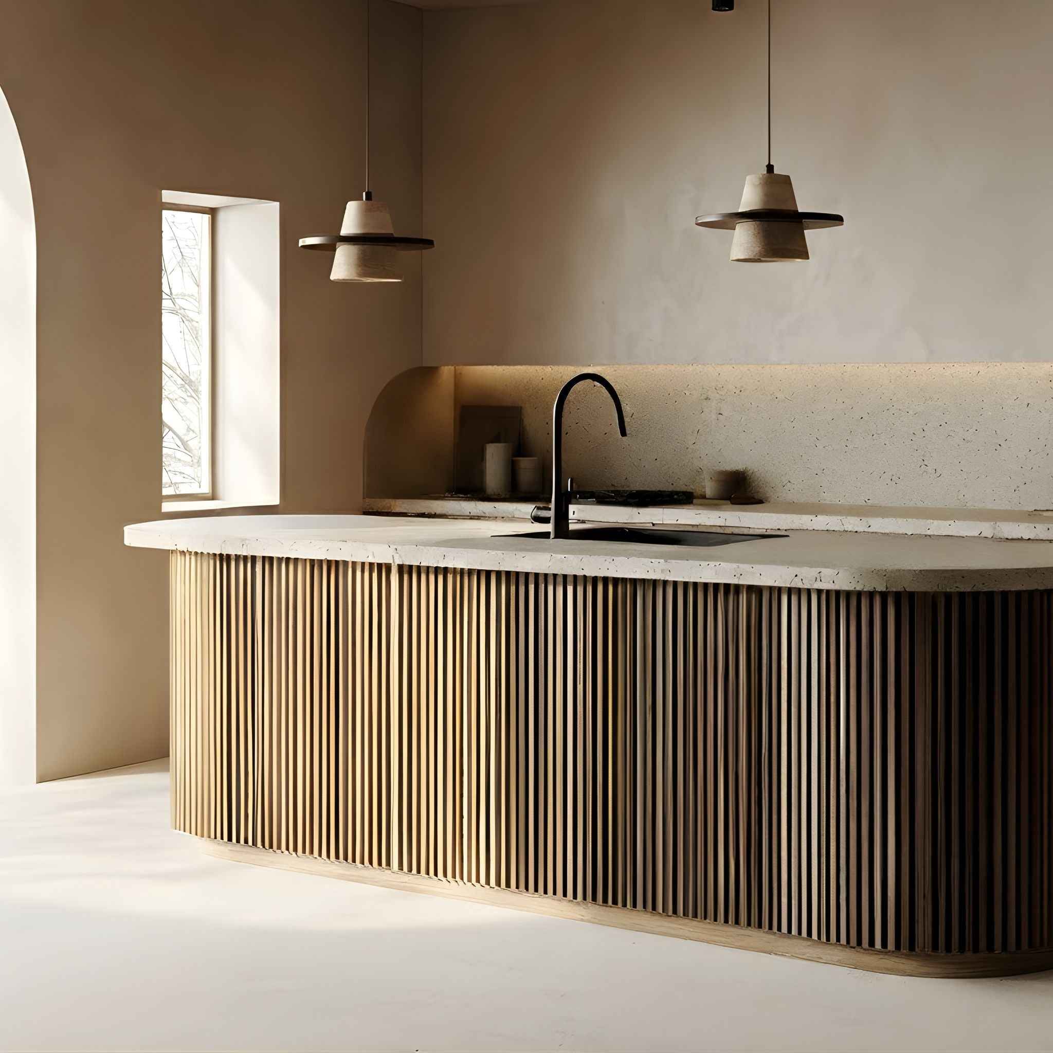 Bela Pendant Lamp | Japandi Style, Wood & Travertine