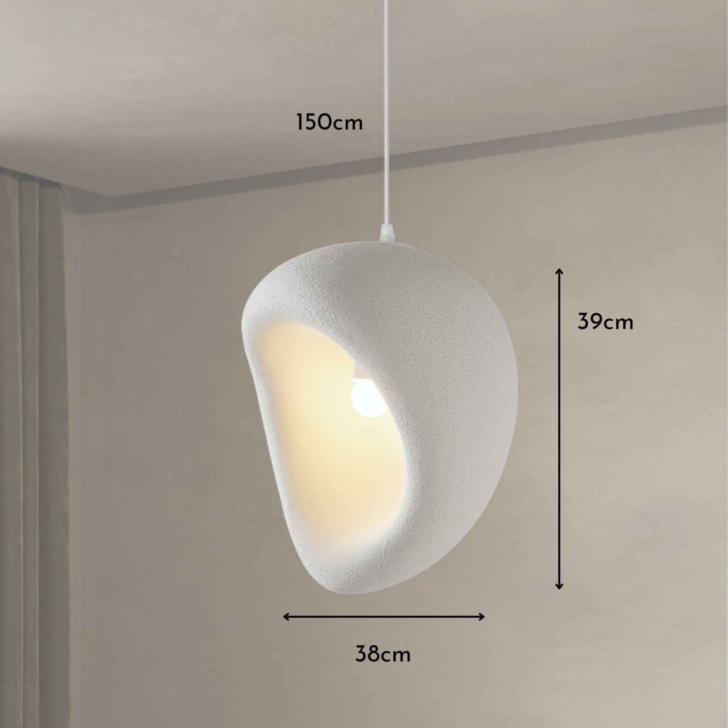 Ovo – Cream Beige Japandi Pendant Hanging Lamp 150cm - Cendre Home