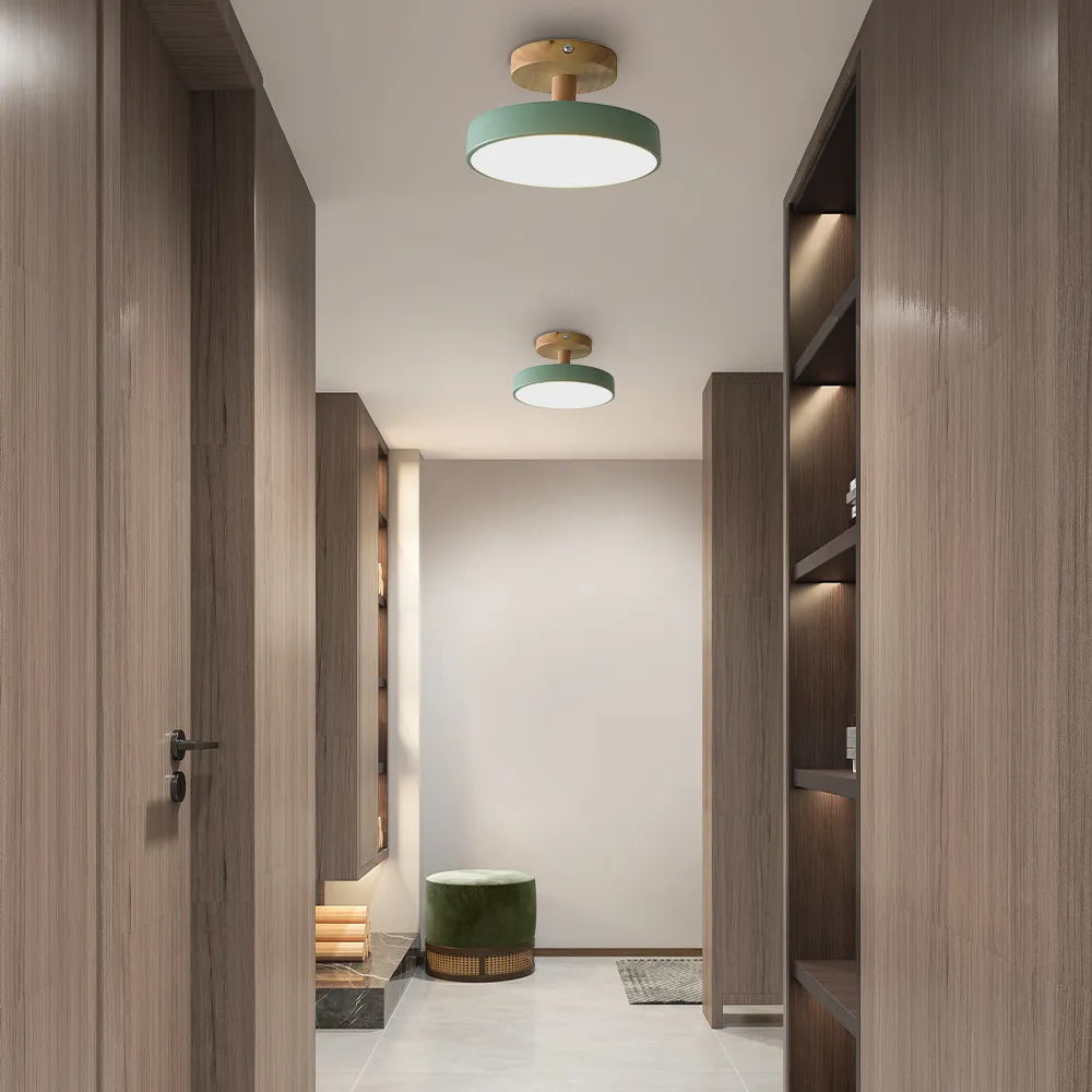 Bela LED Plafondlamp | Hout, Compact Ontwerp 18cm