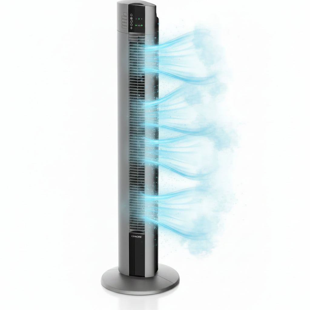 BreezeLuxe Tower Fan  Oscillating  Remote Control, 3 Speeds