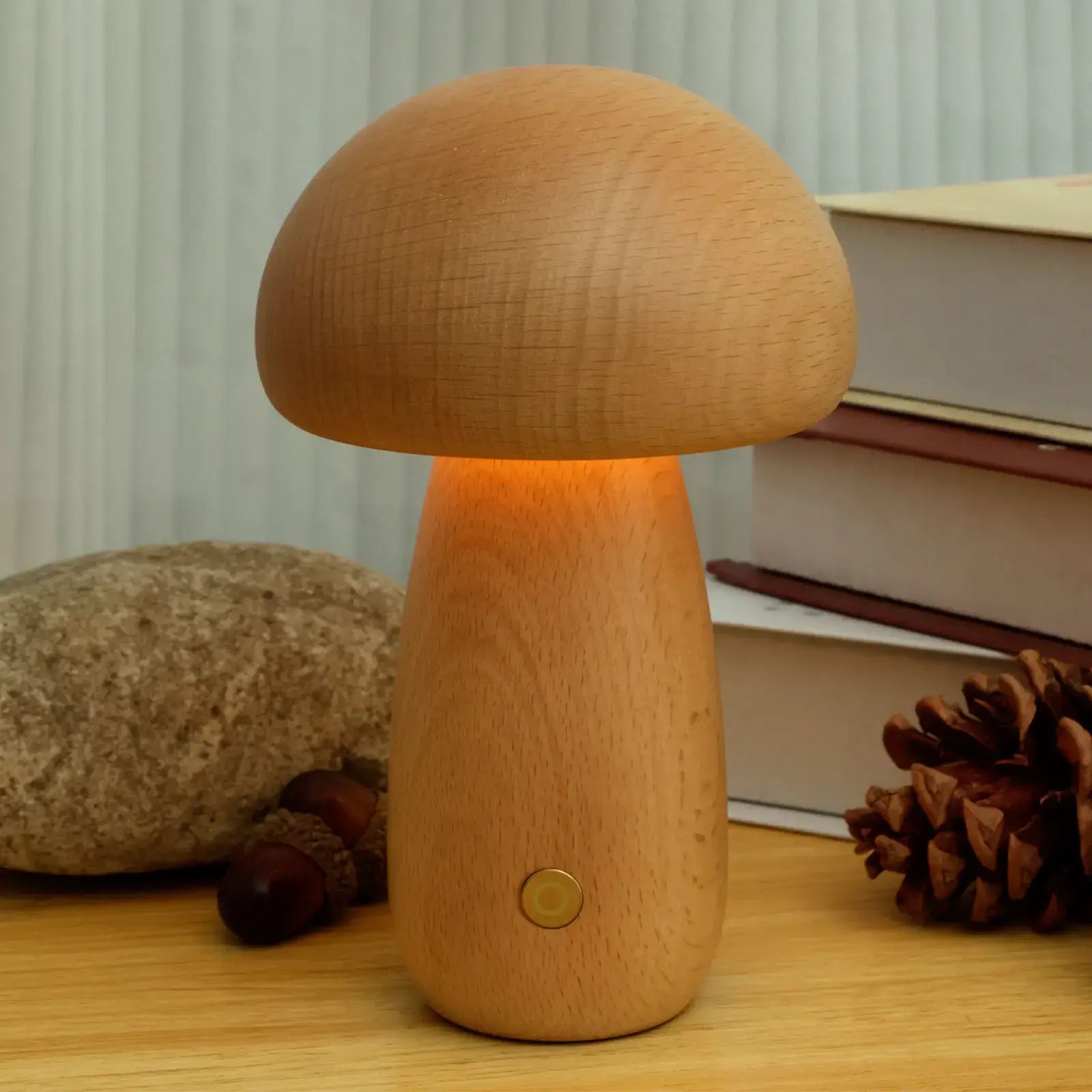 Boreal Mushroom Lamp | Natural Wood, Touch Control Dimming