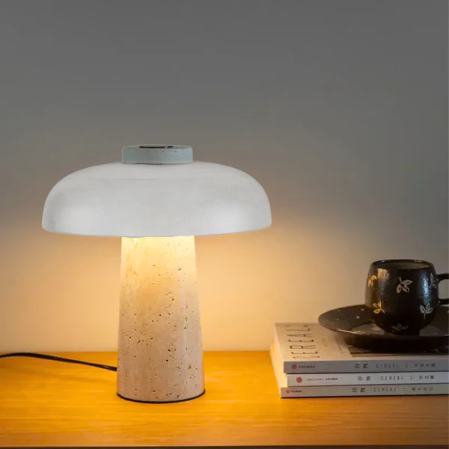 Luxe – White Modern Travertine LED Table Lamp with Touch Control - Cendre Home
