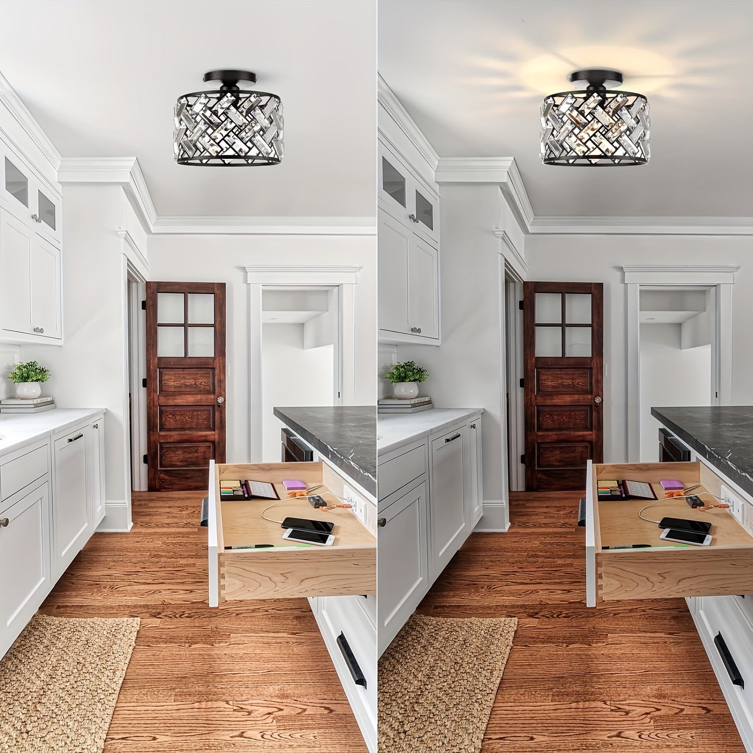 Bela Crystal Semi Flush Mount Ceiling Light | Elegant Metal Frame