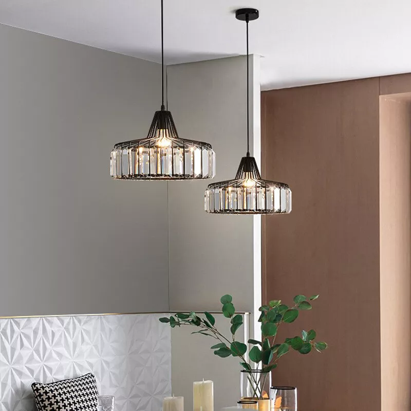 Belo Crystal Pendant Light | Adjustable Height, Matte Black Frame