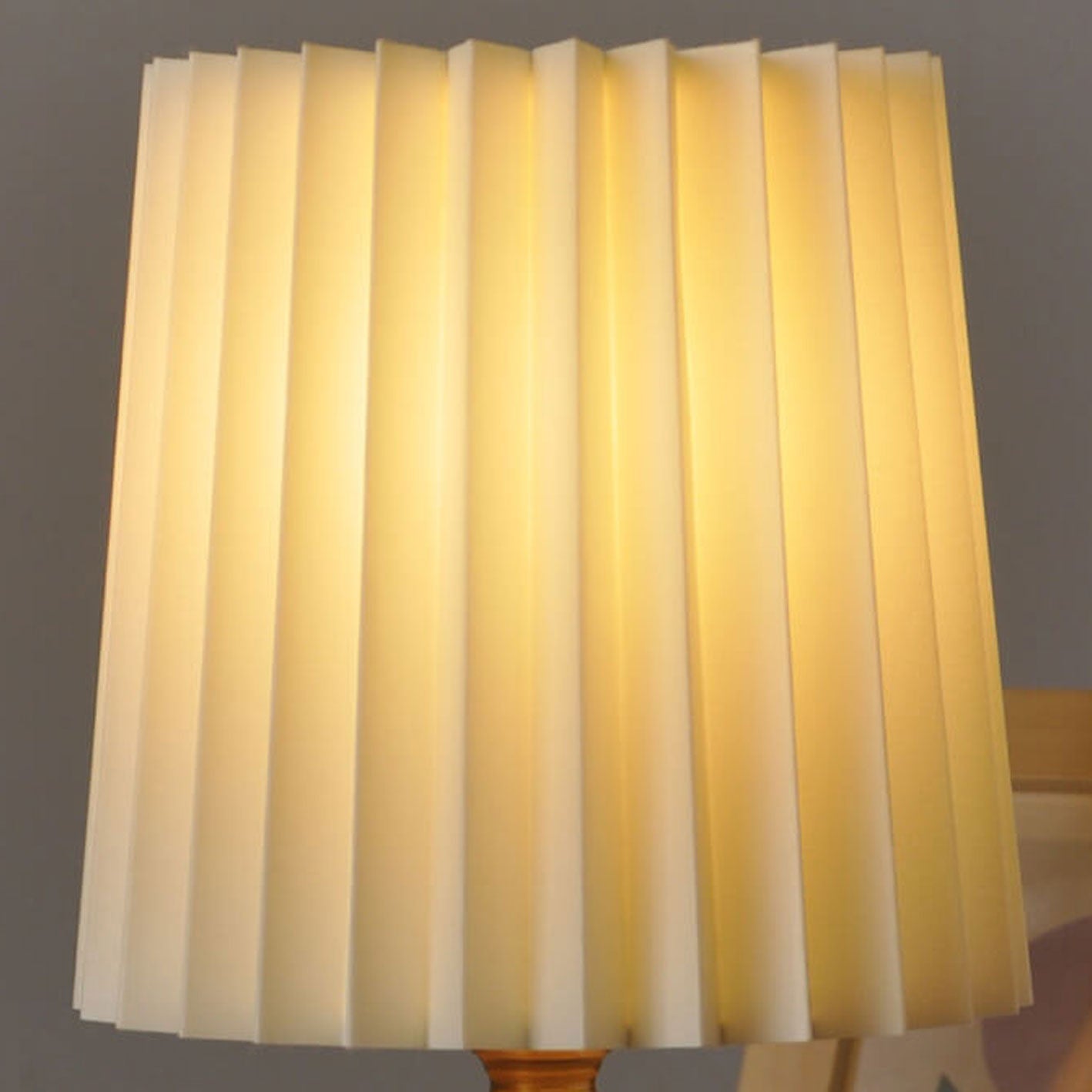 Classic Korean Pleated Column Table Lamp with Solid Wood Base - 1 Light