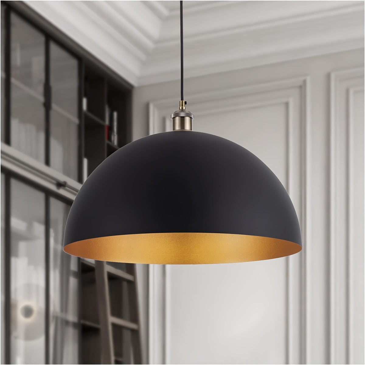 Bello Pendant Light | Adjustable Iron Shade, Black & Gold Finish