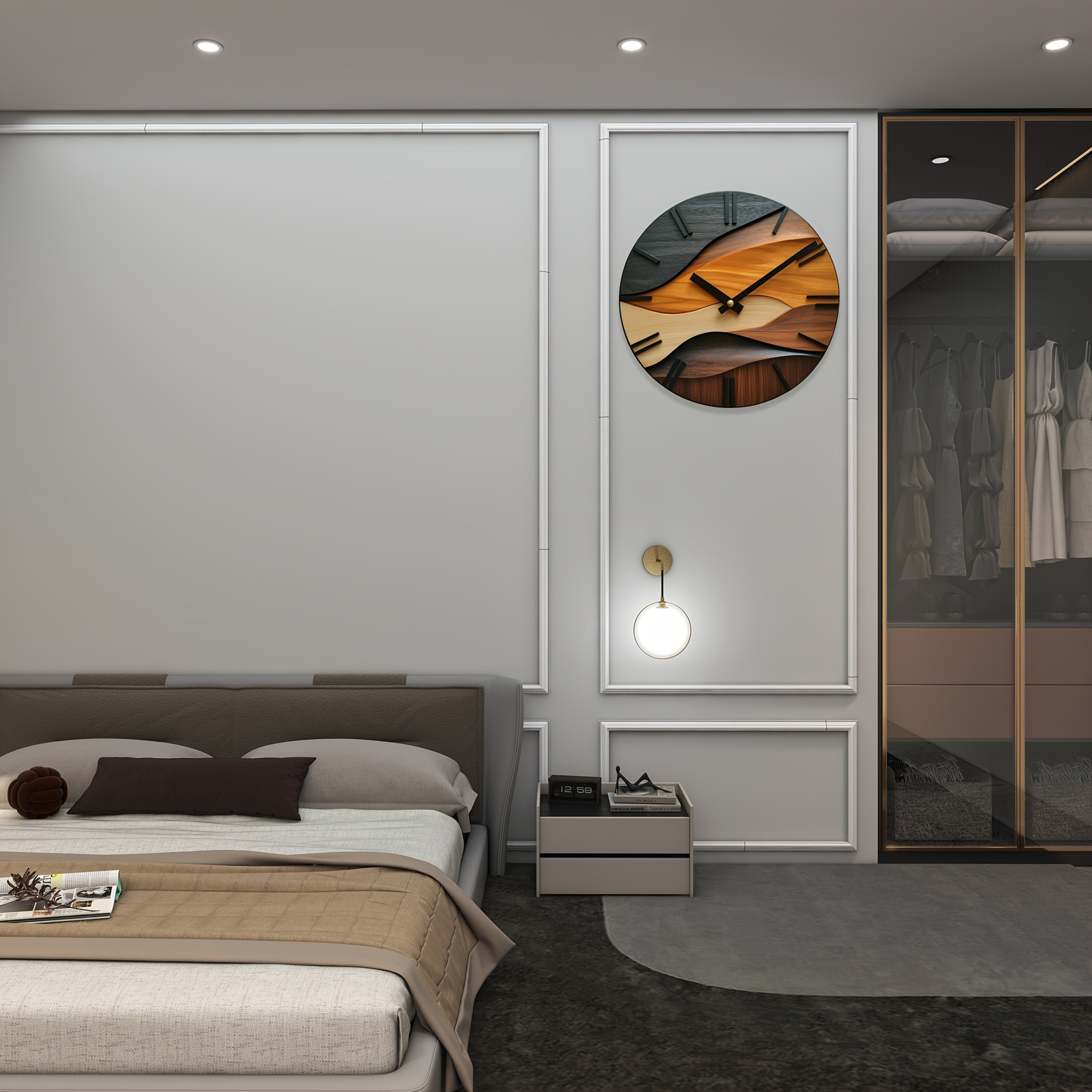 Bela Round Wall Clock | Silent Non-Ticking, Tempered Glass